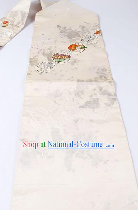 Japanese Kimono Classical Pattern Design White Brocade Belt Asian Japan Traditional National Yukata Waistband for Women