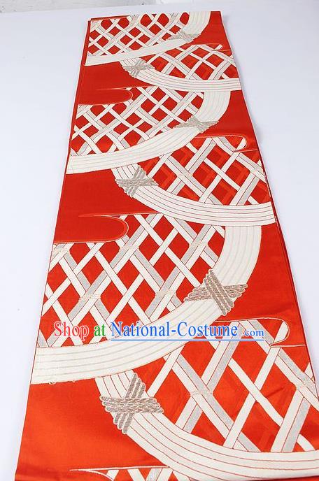 Japanese National Kimono Classical Pattern Design Red Brocade Belt Asian Japan Traditional Yukata Waistband for Women