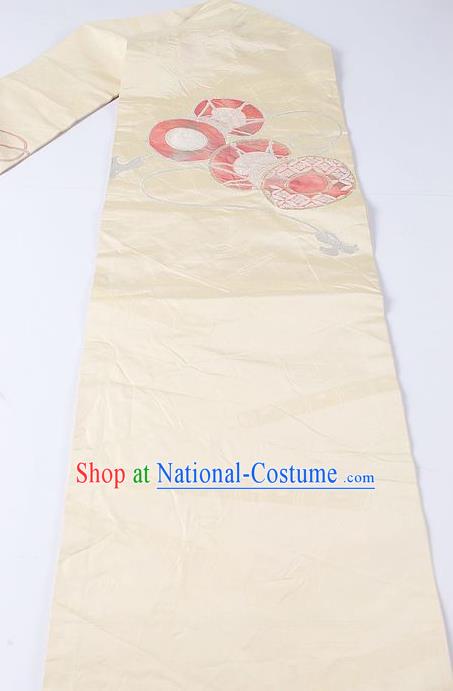 Japanese Ceremony Kimono Classical Pattern Design Beige Brocade Belt Asian Japan Traditional Yukata Waistband for Women