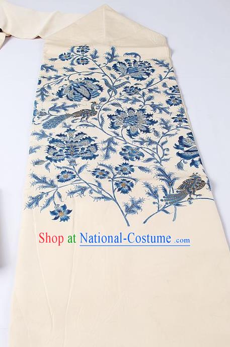 Japanese Kimono Classical Flowers Pattern Design Beige Brocade Belt Asian Japan Traditional National Yukata Waistband for Women