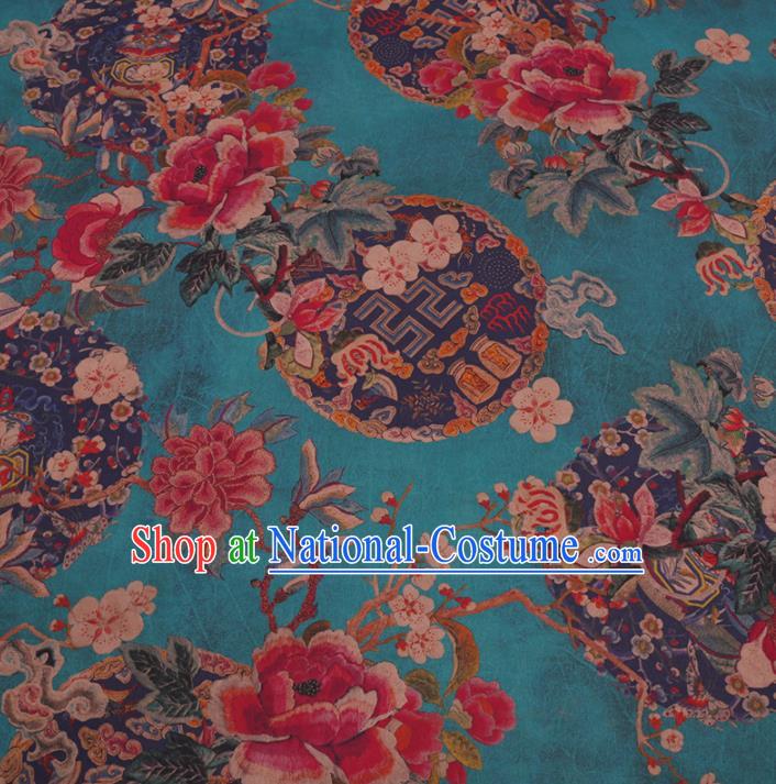 Traditional Chinese Green Gambiered Guangdong Gauze Silk Fabric Classical Plum Blossom Pattern Design Brocade Fabric Asian Satin Material