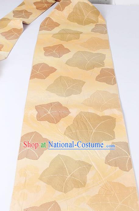 Japanese National Kimono Classical Leaf Pattern Design Yellow Belt Asian Japan Traditional Yukata Waistband for Women