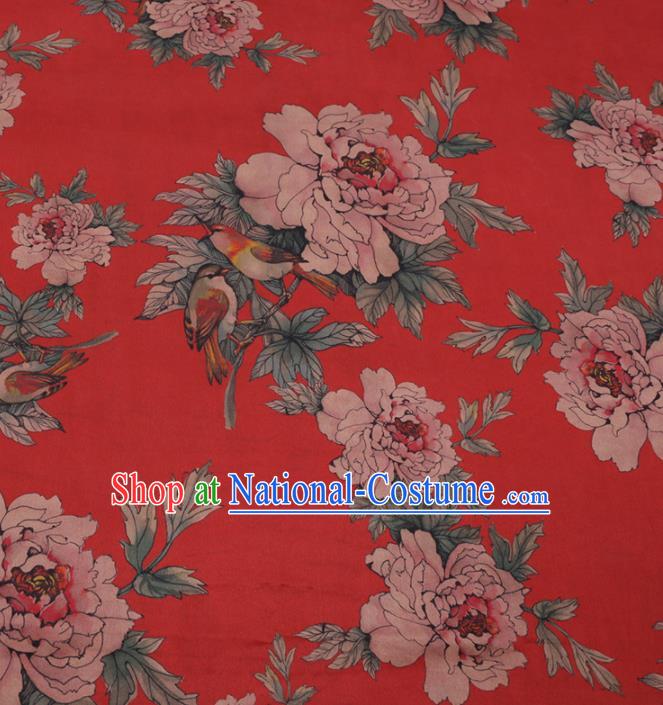 Traditional Chinese Classical Peony Pattern Design Red Gambiered Guangdong Gauze Asian Brocade Silk Fabric