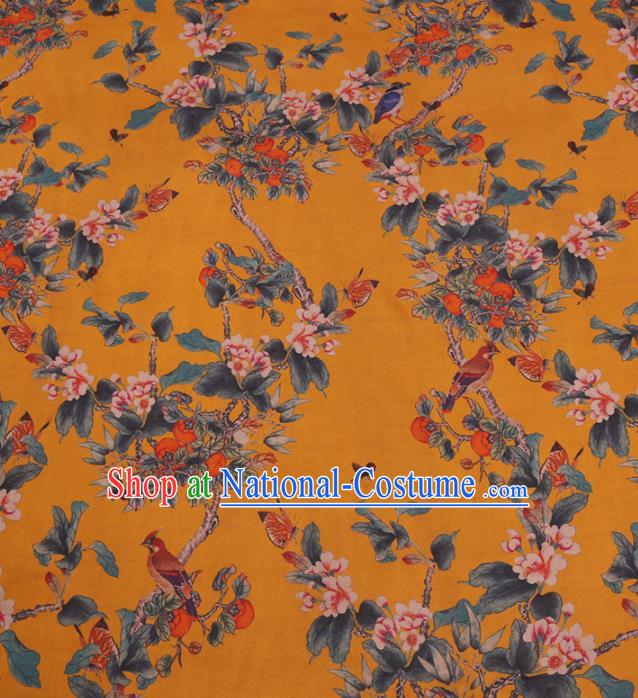 Traditional Chinese Classical Pear Flowers Pattern Design Yellow Gambiered Guangdong Gauze Asian Brocade Silk Fabric