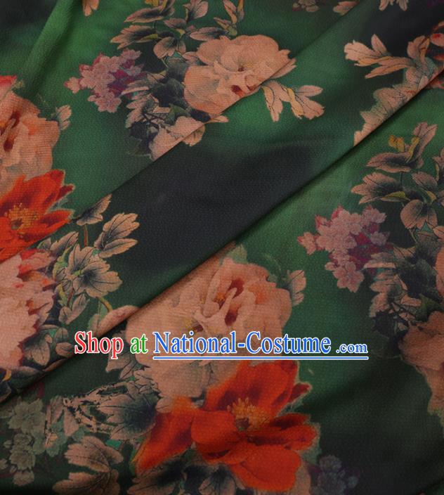 Traditional Chinese Classical Peony Pattern Design Green Gambiered Guangdong Gauze Asian Brocade Silk Fabric