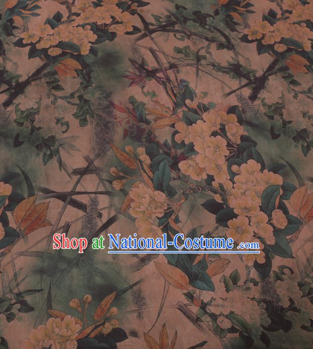 Traditional Chinese Classical Pear Flowers Pattern Design Gambiered Guangdong Gauze Asian Brocade Silk Fabric