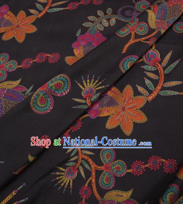 Traditional Chinese Classical Pattern Design Black Gambiered Guangdong Gauze Asian Brocade Silk Fabric