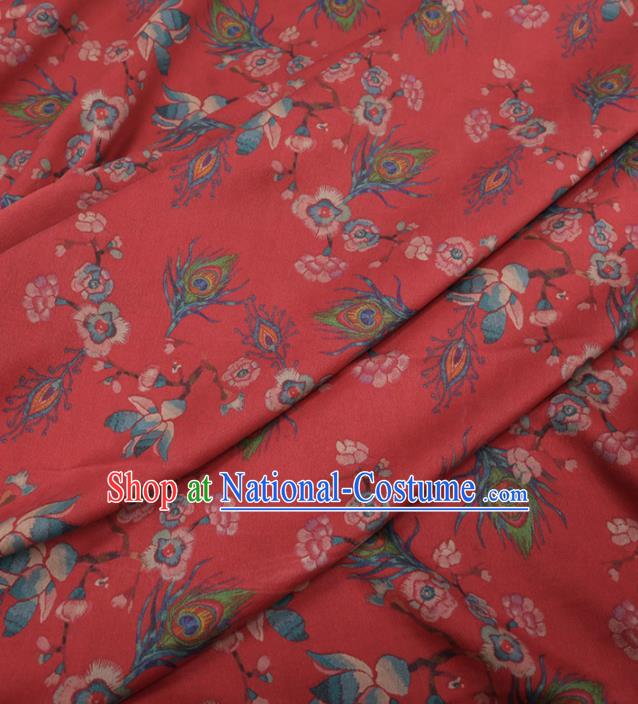 Traditional Chinese Classical Feather Pattern Design Red Gambiered Guangdong Gauze Asian Brocade Silk Fabric