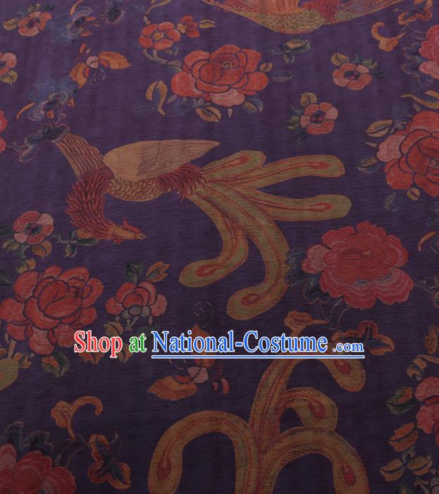 Traditional Chinese Classical Phoenix Peony Pattern Design Purple Gambiered Guangdong Gauze Asian Brocade Silk Fabric