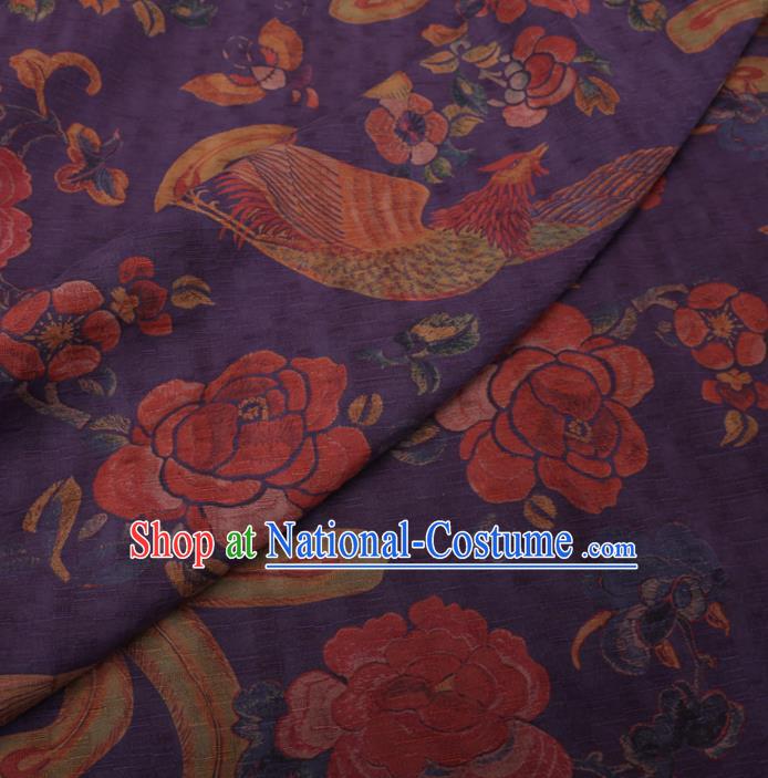 Traditional Chinese Classical Phoenix Peony Pattern Design Purple Gambiered Guangdong Gauze Asian Brocade Silk Fabric