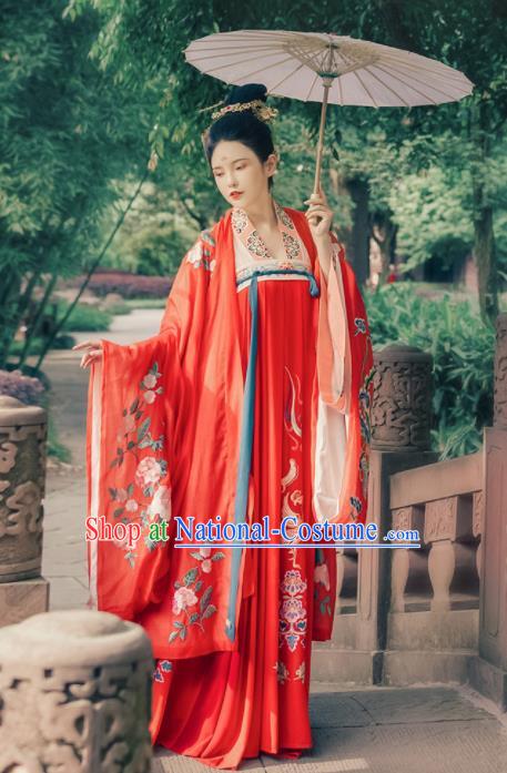 Ancient Chinese Imperial Consort Wedding Red Hanfu Dress Traditional Tang Dynasty Court Embroidered Replica Costume for Women