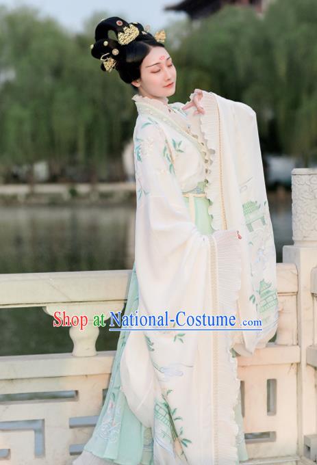 Ancient Chinese Imperial Consort Goddess Green Hanfu Dress Traditional Jin Dynasty Embroidered Replica Costume for Women