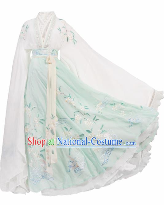 Ancient Chinese Imperial Consort Goddess Green Hanfu Dress Traditional Jin Dynasty Embroidered Replica Costume for Women