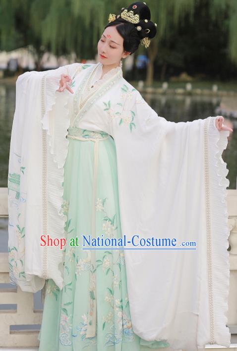 Ancient Chinese Imperial Consort Goddess Green Hanfu Dress Traditional Jin Dynasty Embroidered Replica Costume for Women