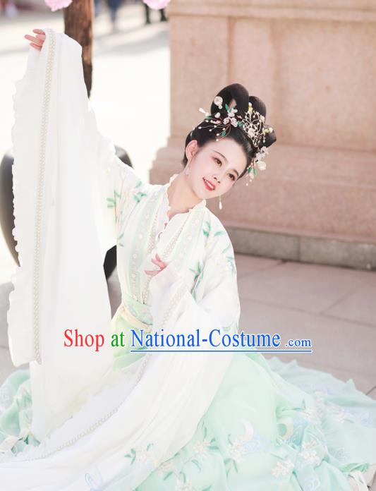 Ancient Chinese Imperial Consort Goddess Green Hanfu Dress Traditional Jin Dynasty Embroidered Replica Costume for Women