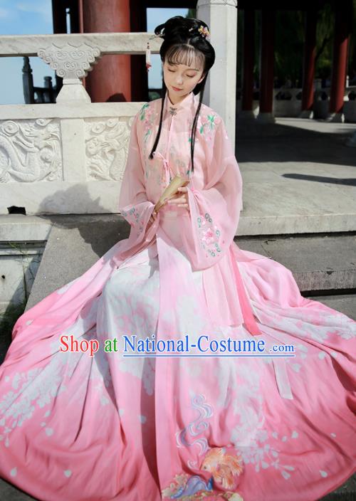 Ancient Chinese Nobility Lady Pink Hanfu Dress Traditional Ming Dynasty Embroidered Replica Costume for Women