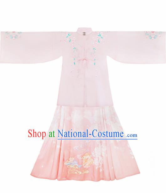 Ancient Chinese Nobility Lady Pink Hanfu Dress Traditional Ming Dynasty Embroidered Replica Costume for Women