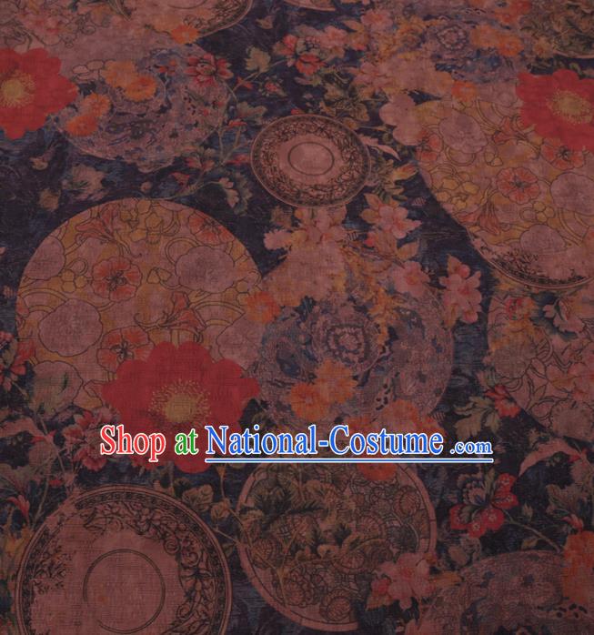 Traditional Chinese Classical Flowers Pattern Design Gambiered Guangdong Gauze Asian Brocade Silk Fabric