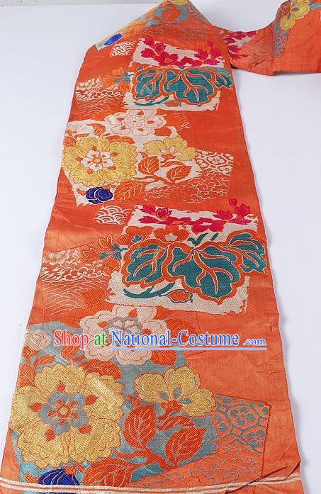 Japanese Kimono Accessories Classical Flowers Pattern Orange Belt Asian Japan Traditional Ceremony Yukata Waistband for Women