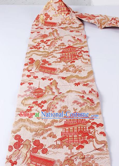 Japanese Kimono Accessories Classical Palace Pattern White Belt Asian Japan Traditional Ceremony Yukata Waistband for Women