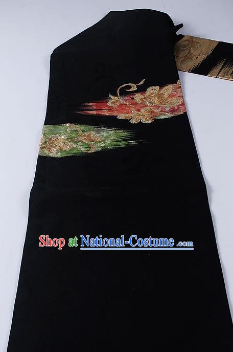 Japanese Kimono Accessories Classical Pattern Black Belt Asian Japan Traditional Ceremony Yukata Waistband for Women