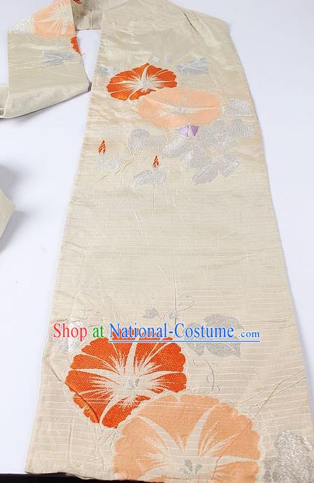 Japanese Ceremony Kimono Classical Petunia Pattern White Belt Asian Japan Traditional Yukata Waistband for Women