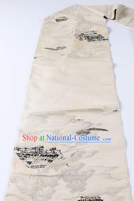 Japanese Kimono Accessories Classical Pattern White Brocade Belt Asian Japan Traditional Ceremony Yukata Waistband for Women