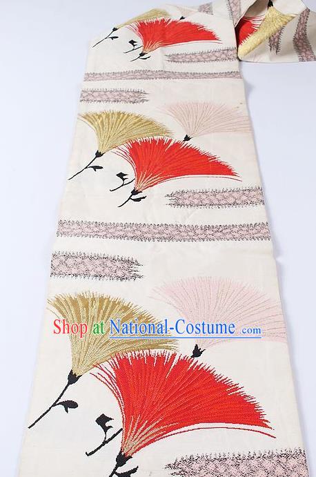 Japanese Traditional Yukata Accessories Classical Pattern White Brocade Belt Asian Japan Kimono Waistband for Women