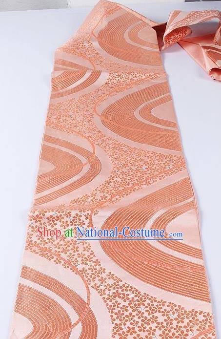 Japanese Traditional Yukata Accessories Classical Sakura Pattern Pink Brocade Belt Asian Japan Kimono Waistband for Women