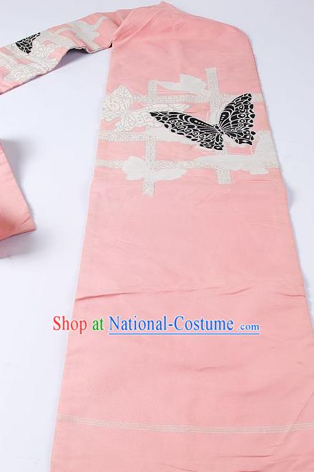 Japanese Ceremony Classical Butterfly Pattern Pink Kimono Belt Asian Japan Traditional Yukata Waistband for Women