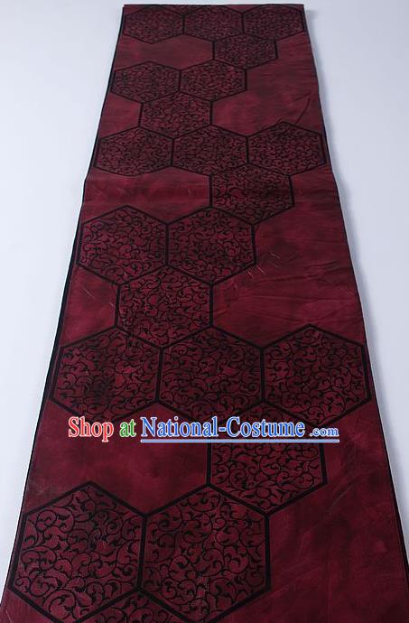 Japanese Traditional Yukata Accessories Classical Pattern Wine Red Brocade Belt Asian Japan Kimono Waistband for Women