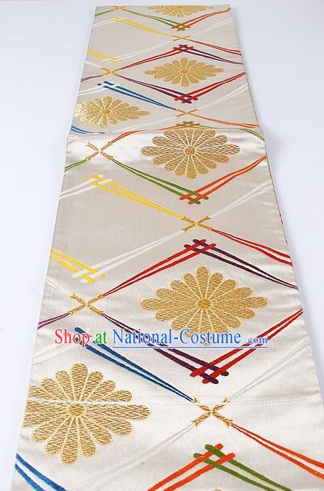 Japanese Kimono Accessories Classical Daisy Pattern White Belt Asian Japan Traditional Ceremony Yukata Waistband for Women