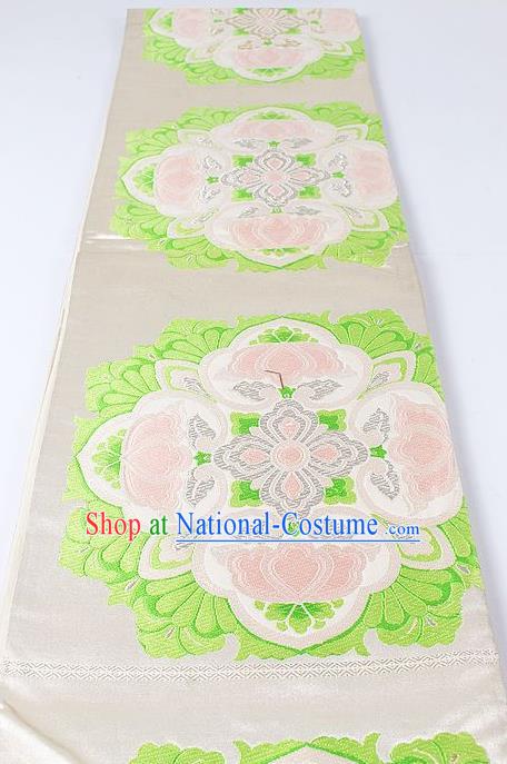 Japanese Kimono Accessories Classical Peony Pattern White Belt Asian Japan Traditional Ceremony Yukata Waistband for Women