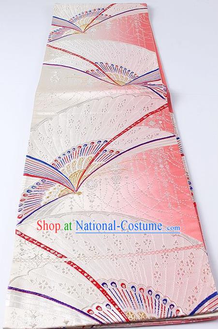 Japanese Kimono Accessories Classical Fan Pattern Pink Belt Asian Japan Traditional Ceremony Yukata Waistband for Women