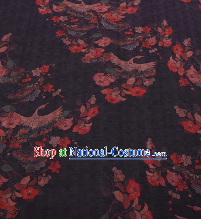 Traditional Chinese Classical Cranes Pattern Design Navy Gambiered Guangdong Gauze Asian Brocade Silk Fabric