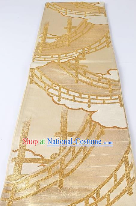 Japanese Kimono Accessories Classical Bridge Pattern Golden Belt Asian Japan Traditional Ceremony Yukata Waistband for Women