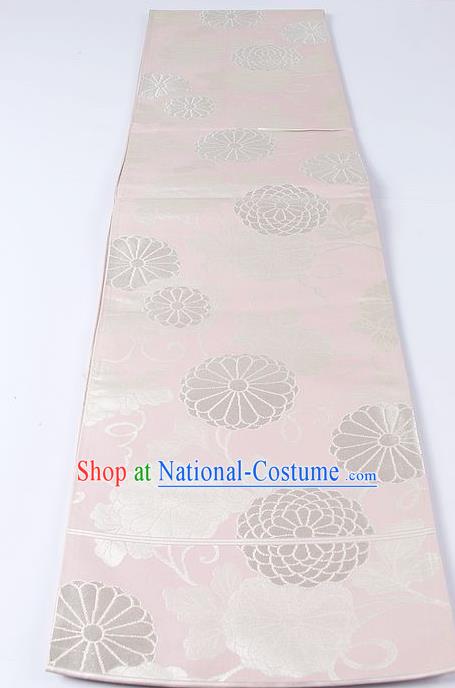 Japanese Kimono Accessories Classical Chrysanthemum Pattern Pink Belt Asian Japan Traditional Ceremony Yukata Waistband for Women