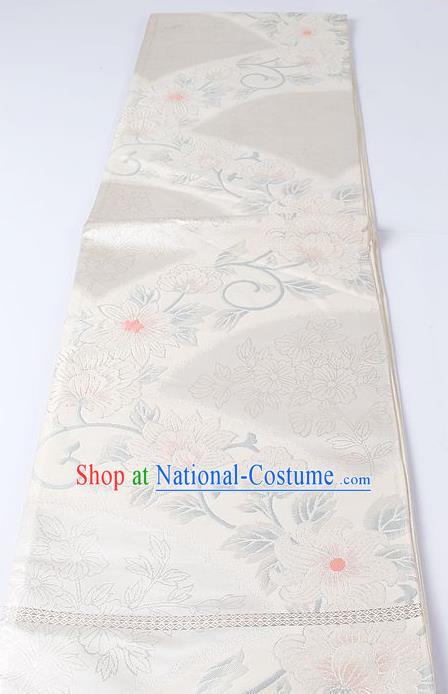 Japanese Kimono Accessories Classical Flowers Pattern White Belt Asian Japan Traditional Ceremony Yukata Waistband for Women