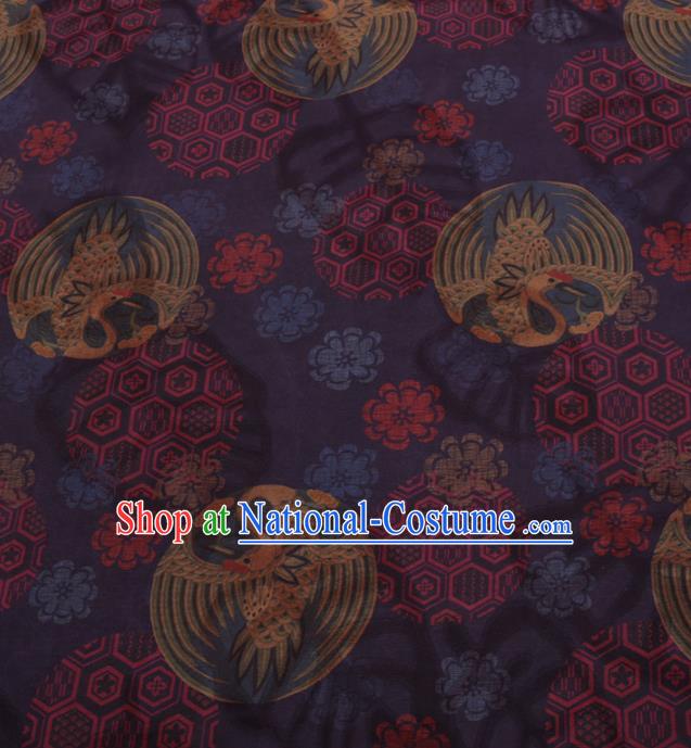 Traditional Chinese Classical Cranes Pattern Design Purple Gambiered Guangdong Gauze Asian Brocade Silk Fabric