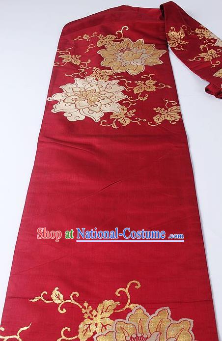 Japanese Ceremony Kimono Classical Lotus Pattern Wine Red Belt Asian Japan Traditional Yukata Waistband for Women