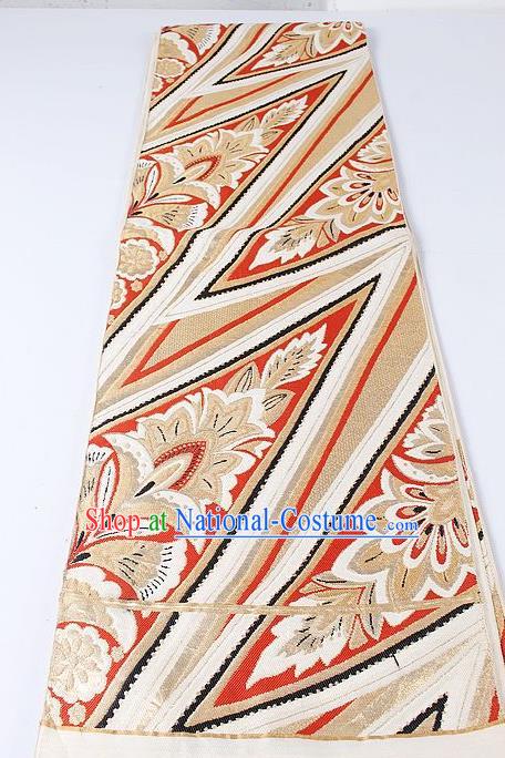 Japanese Kimono Accessories Classical Pattern Beige Belt Asian Japan Traditional Ceremony Yukata Waistband for Women