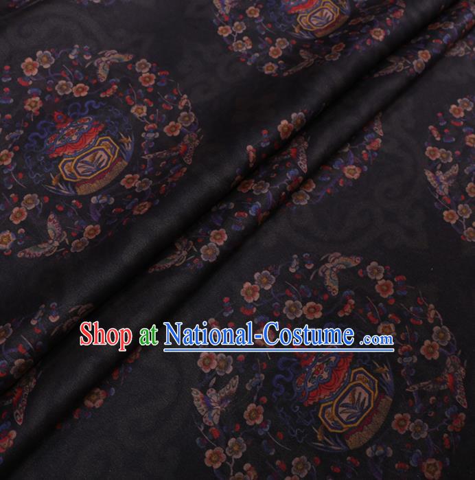 Traditional Chinese Classical Plum Blossom Pattern Design Black Gambiered Guangdong Gauze Asian Brocade Silk Fabric