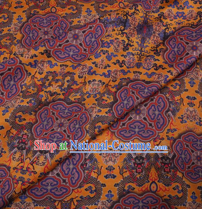 Traditional Chinese Classical Dragon Pattern Design Yellow Gambiered Guangdong Gauze Asian Brocade Silk Fabric