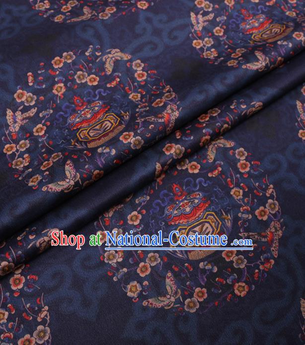 Traditional Chinese Classical Plum Blossom Pattern Design Navy Gambiered Guangdong Gauze Asian Brocade Silk Fabric