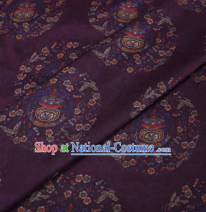 Traditional Chinese Classical Plum Blossom Pattern Design Purple Gambiered Guangdong Gauze Asian Brocade Silk Fabric