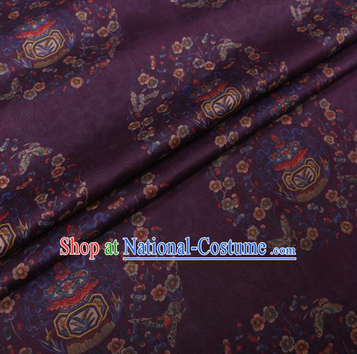 Traditional Chinese Classical Plum Blossom Pattern Design Purple Gambiered Guangdong Gauze Asian Brocade Silk Fabric