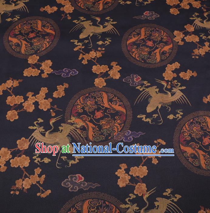 Traditional Chinese Classical Dragon Crane Pattern Design Black Gambiered Guangdong Gauze Asian Brocade Silk Fabric