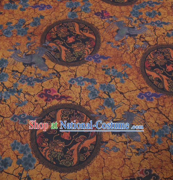 Traditional Chinese Classical Dragon Crane Pattern Design Yellow Gambiered Guangdong Gauze Asian Brocade Silk Fabric