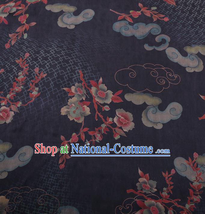 Traditional Chinese Classical Cloud Wintersweet Pattern Design Navy Gambiered Guangdong Gauze Asian Brocade Silk Fabric