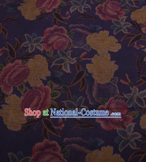 Traditional Chinese Classical Peony Pattern Design Purple Gambiered Guangdong Gauze Asian Brocade Silk Fabric